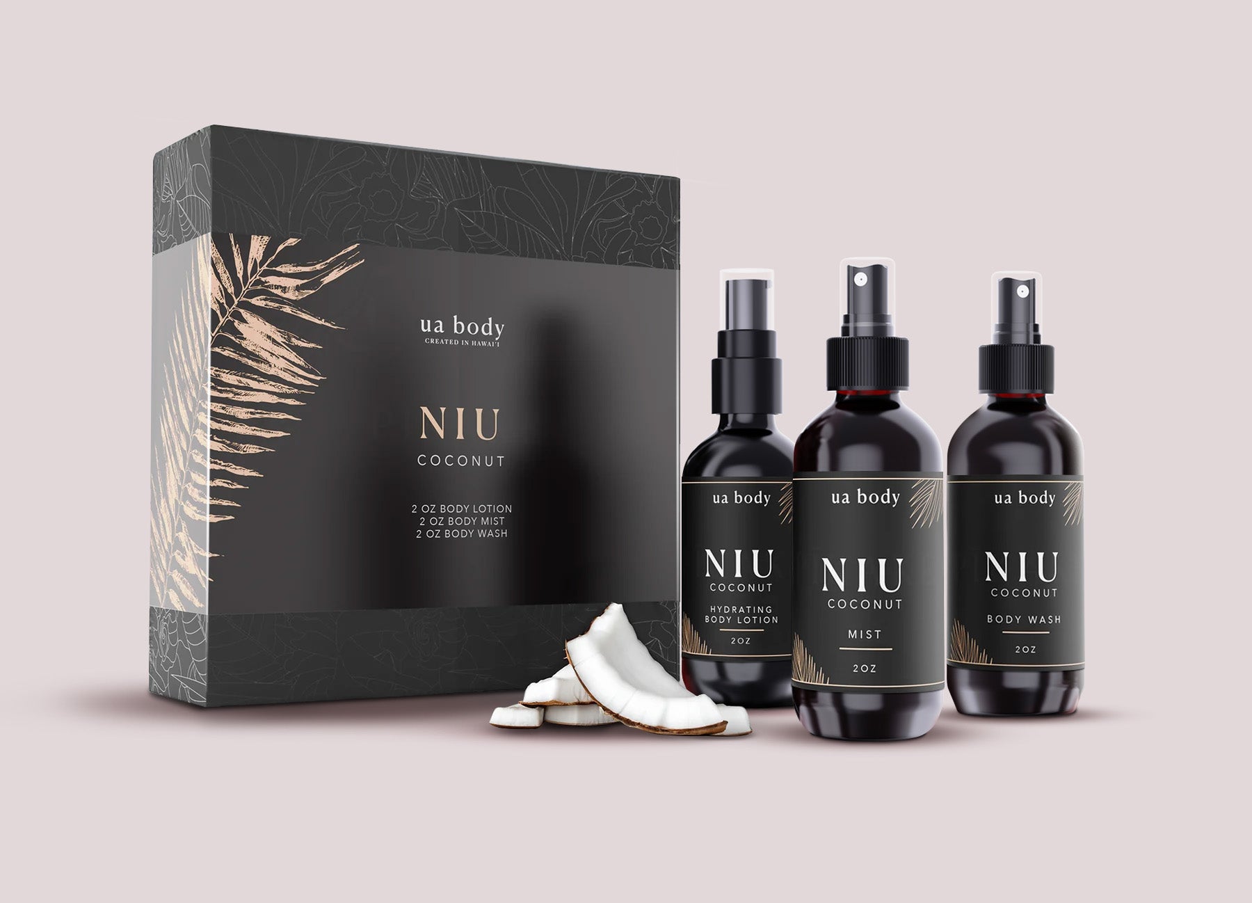 Niu Coconut Luxe Box - 2.0 oz. Body Lotion, Body Wash, and Mist Set